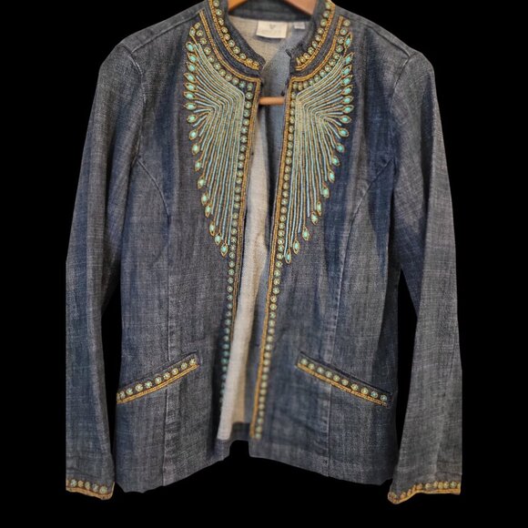 Chico's Jackets & Blazers - Women's Chico's Size 0 Denim Beaded Turquoise Jacket Coat S